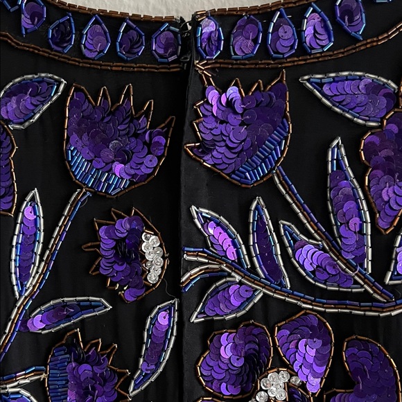 Vintage Lawrence Kazar Sequin Beaded Embellished Silk Blouse Purple in M - Picture 9 of 16